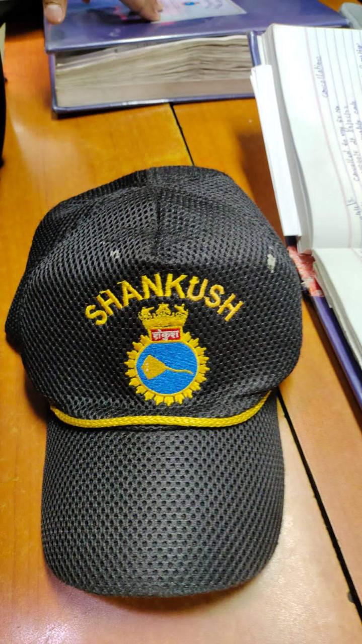 Indian Navy INS Shankush cap with gold crest embroidery, made in Delhi